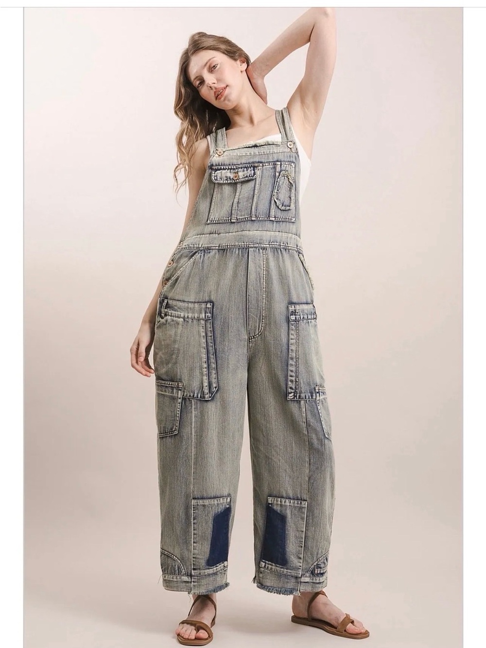 Blue velvet Relaxed Denim Overalls - Light Wash Blue